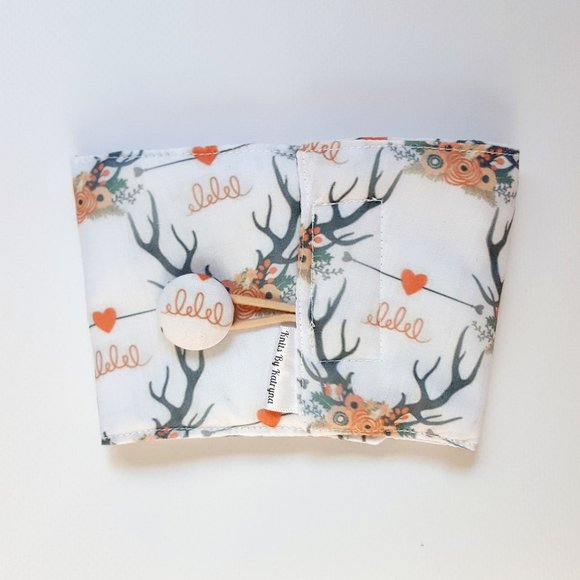 Boho Antlers Reusable Fabric Coffee Cozy - Picture 3 of 7